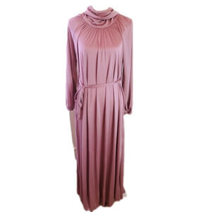 Vintage Small Purple Night Gown Long House Dress Cowl neck Back Zip Belted
